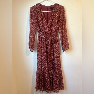 J Crew Elegant Floral Red Wrap Midi Dress. Size 2. In great condition.